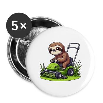 Faultier Rasenmäher Traktor Landschaftsbau - Buttons groß 56 mm (5er Pack) - Weiß - Vorne