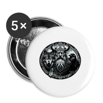 Odin Wikinger Valhalla Vikinger Hammer Thor Odin - Buttons groß 56 mm (5er Pack) - Weiß - Vorne