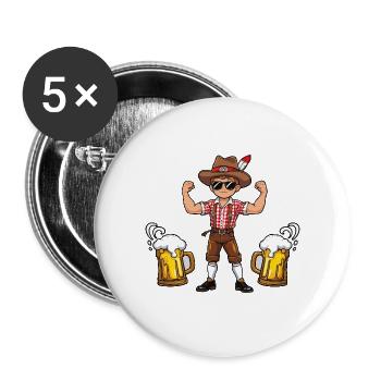 Junge in Lederhose Bier JGA Mallorca Bayern Saufen - Buttons groß 56 mm (5er Pack) - Weiß - Vorne