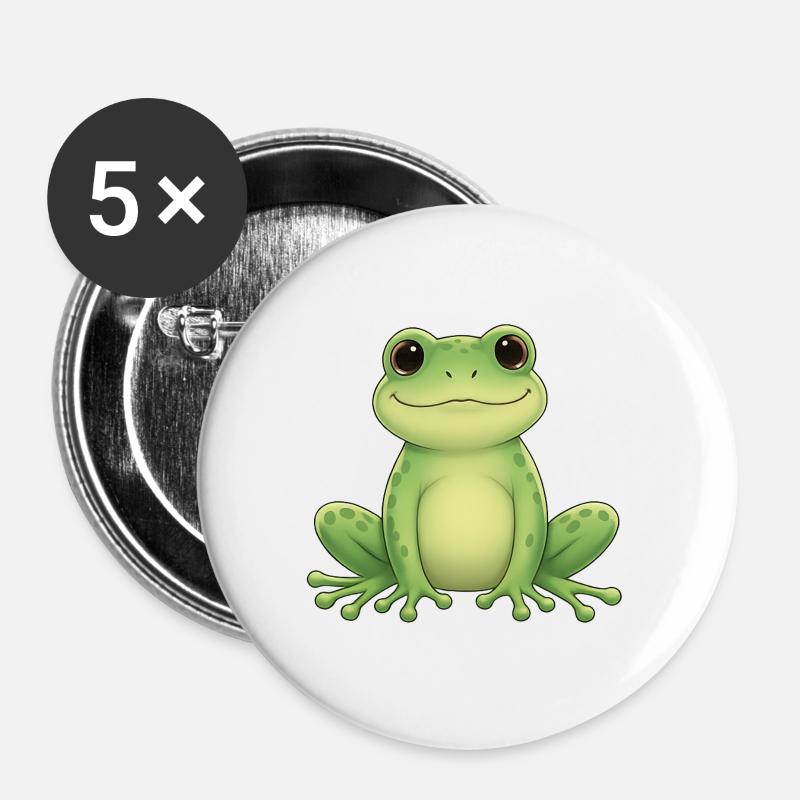 Green kawaii frog - Buttons large 2.2''/56 mm (5-pack) - white