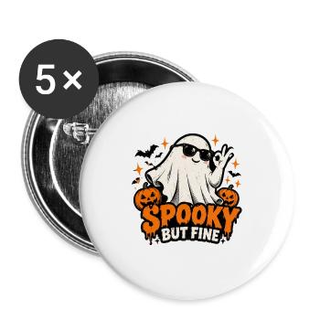 Spooky Ghost mit Sonnenbrille und Kürbissen - Buttons groß 56 mm (5er Pack) - Weiß - Vorne