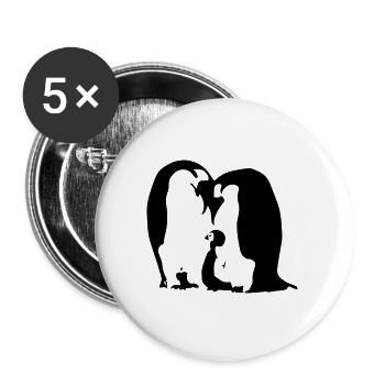 Pinguin Familie - penguin family - Buttons groß 56 mm (5er Pack) - Weiß - Vorne