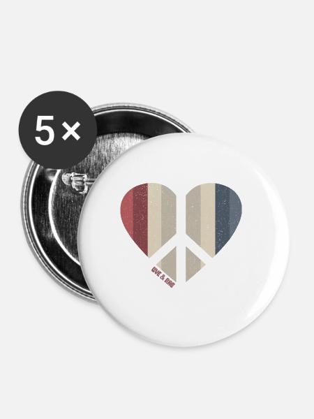 Peace Heart (Love-Two-Edition) - Buttons groß 56 mm (5er Pack) - Weiß