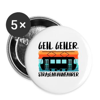 Straßenbahnfahrer Straßenbahn Stadtbahn Tram - Buttons groß 56 mm (5er Pack) - Weiß - Vorne