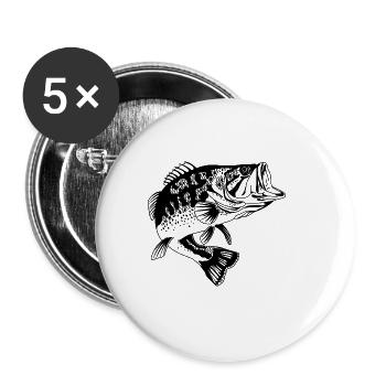 Barschfischen, Fischer Geschenk Angeln Liebhaber, Fische - Buttons groß 56 mm (5er Pack) - Weiß - Vorne