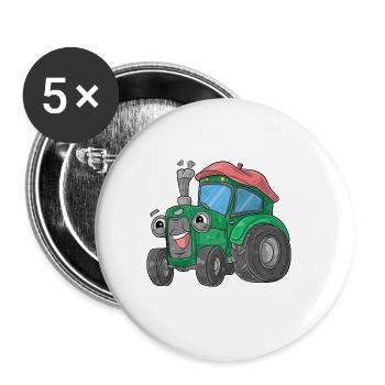 Traktor mit Gesicht - Buttons groß 56 mm (5er Pack) - Weiß - Vorne