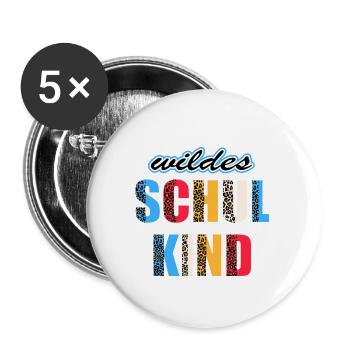 Wildes Schulkind Einschulung Leopard - Buttons groß 56 mm (5er Pack) - Weiß - Vorne