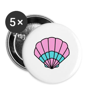 Muschel pink türkis - maritim Comic-Design - Buttons groß 56 mm (5er Pack) - Weiß - Vorne