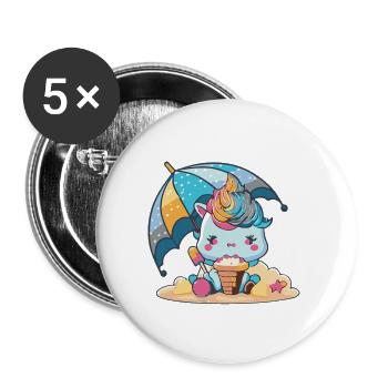 Einhorn-Essentials - Ein Muss für den Sommer - Buttons groß 56 mm (5er Pack) - Weiß - Vorne