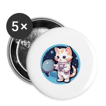 Astronaut Kitty erforscht die kosmische Grenze - Buttons groß 56 mm (5er Pack) - Weiß - Vorne