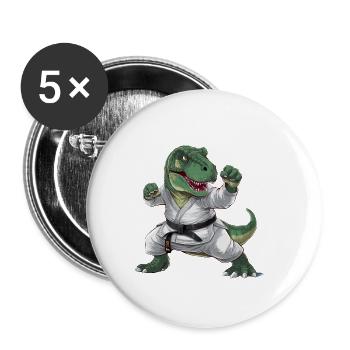 Dinosaurier Karate Kampfsport für Dinosaurier - Buttons groß 56 mm (5er Pack) - Weiß - Vorne