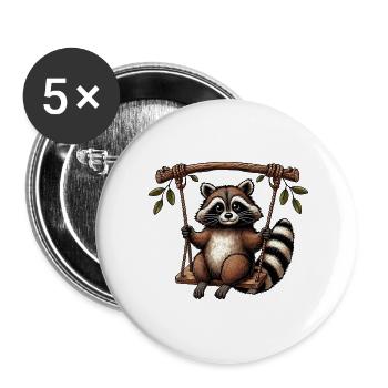 Waschbär auf Schaukel nachdenklich Spielplatz - Buttons groß 56 mm (5er Pack) - Weiß - Vorne