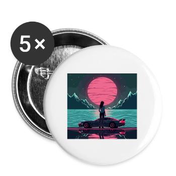 Synthwave Sunset Girl – Esthétique néon rétro - Lot de 5 grands badges (56 mm) - blanc - Devant