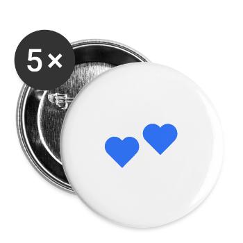 2 Herzen blau - Buttons groß 56 mm (5er Pack) - Weiß - Vorne
