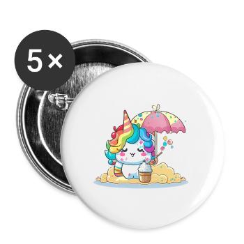 Magisches Einhorn - Sommer Edition - Buttons groß 56 mm (5er Pack) - Weiß - Vorne
