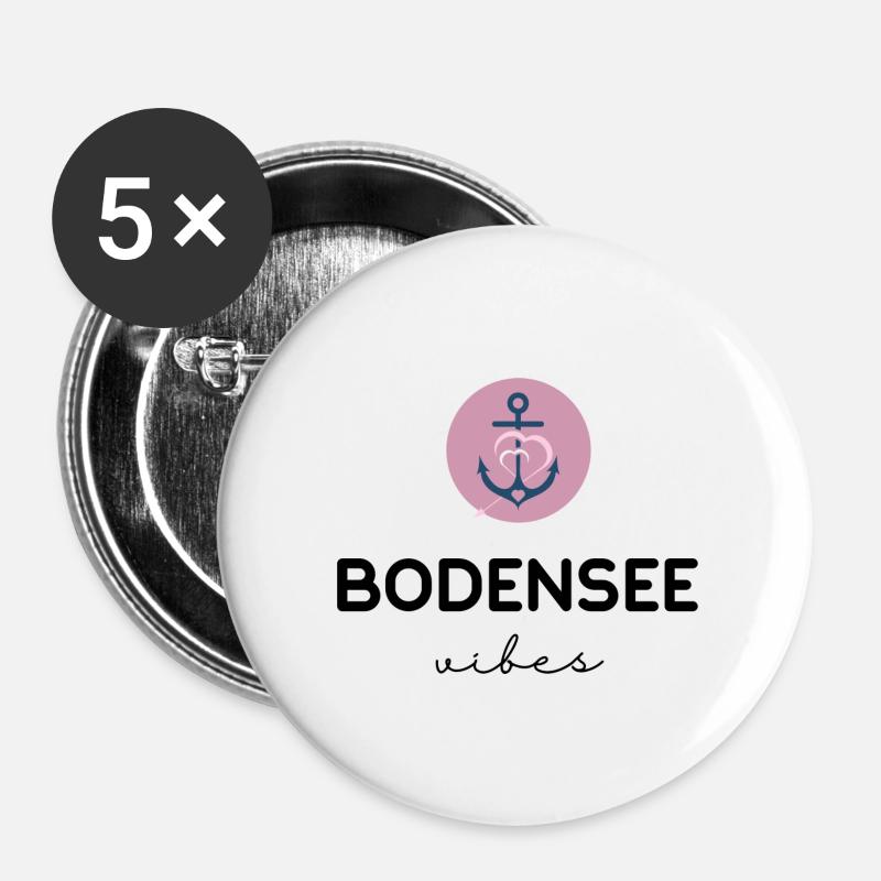 Bodensee Vibes Rose - Buttons groß 56 mm (5er Pack) - Weiß
