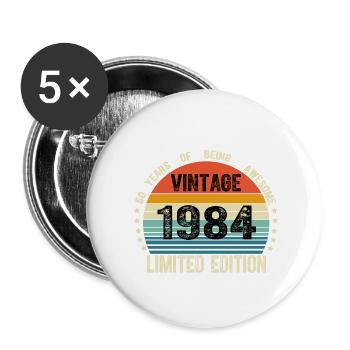 Vintage 1984 40 Years Old 40th Birthday Limited - Lot de 5 grands badges (56 mm) - blanc - Devant