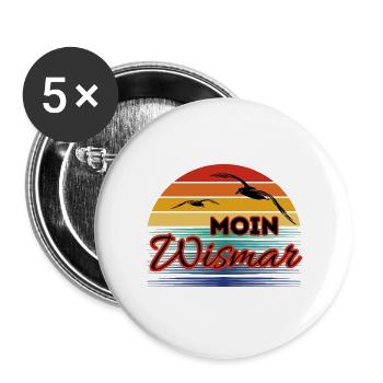 Moin Wismar with seagull in retro style - Buttons large 2.2''/56 mm (5-pack) - white - Front