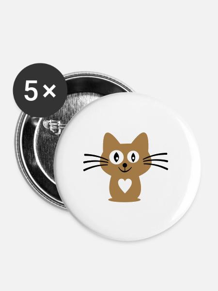 Katze - Buttons groß 56 mm (5er Pack) - Weiß