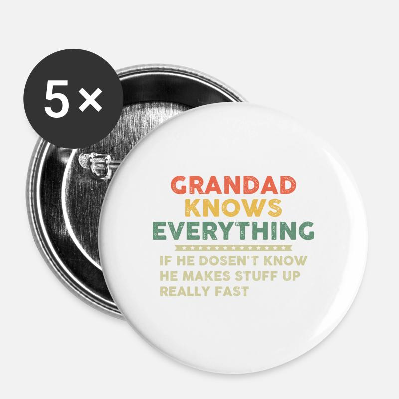 Grandad Knows Everything - Lot de 5 grands badges (56 mm) - blanc