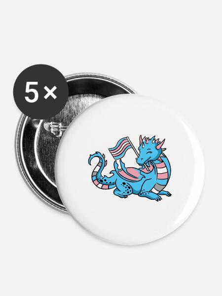 Trans Pride Drache - Buttons groß 56 mm (5er Pack) - Weiß