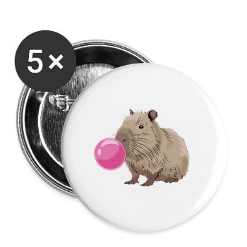 Niedliches Capybara mit Kaugummi für einen - Buttons groß 56 mm (5er Pack) - Weiß - Vorne