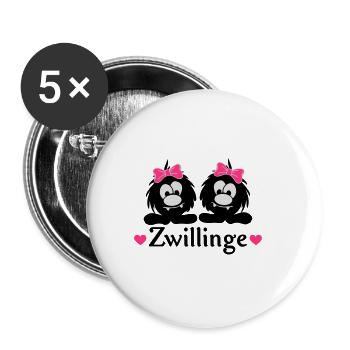Kleine Monster Smuffel Zwillinge mit Schleife - Buttons groß 56 mm (5er Pack) - Weiß - Vorne