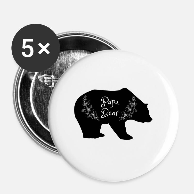 Papa Bär - Buttons groß 56 mm (5er Pack) - Weiß
