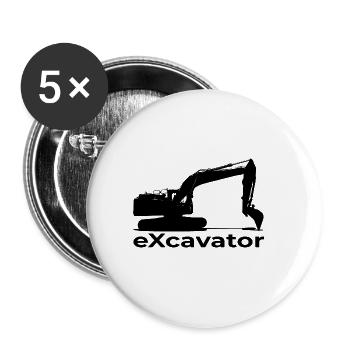 Une excavatrice est une machine de construction lourde - Lot de 5 grands badges (56 mm) - blanc - Devant