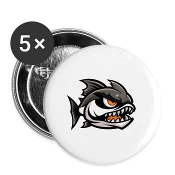 Piranha Fish Comic - Buttons large 2.2''/56 mm (5-pack) - white - Front