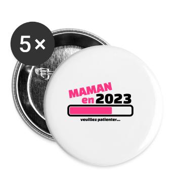 maman en 2023 veuillez patienter - Lot de 5 grands badges (56 mm) - blanc - Devant