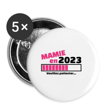 mamie en 2023 veuillez patienter - Lot de 5 grands badges (56 mm) - blanc - Devant