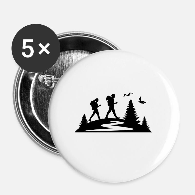 WANDERN Wanderer Bäume - Buttons groß 56 mm (5er Pack) - Weiß
