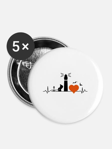 LIGHTHOUSE Strandstoel zeekust hart liefde - Buttons groot 56 mm (5-pack) - wit