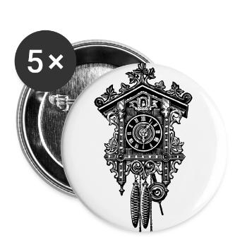 Kuckucksuhr Uhr Zeichnung Tattoo Geschenk - Buttons groß 56 mm (5er Pack) - Weiß - Vorne