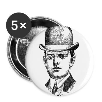 Gentleman mit Melone in schwarz - Buttons groß 56 mm (5er Pack) - Weiß - Vorne