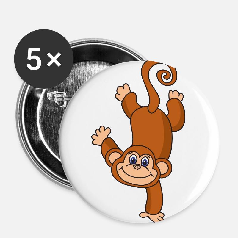 Affe - Buttons groß 56 mm (5er Pack) - Weiß