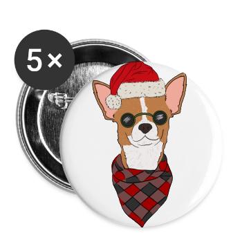 Chihuahua Pull de Noël Rouge Blanc Cheveux Courts - Lot de 5 grands badges (56 mm) - blanc - Devant