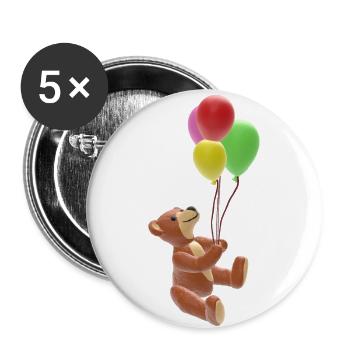 Nounours avec des ballons colorés - 3D - Lot de 5 grands badges (56 mm) - blanc - Devant