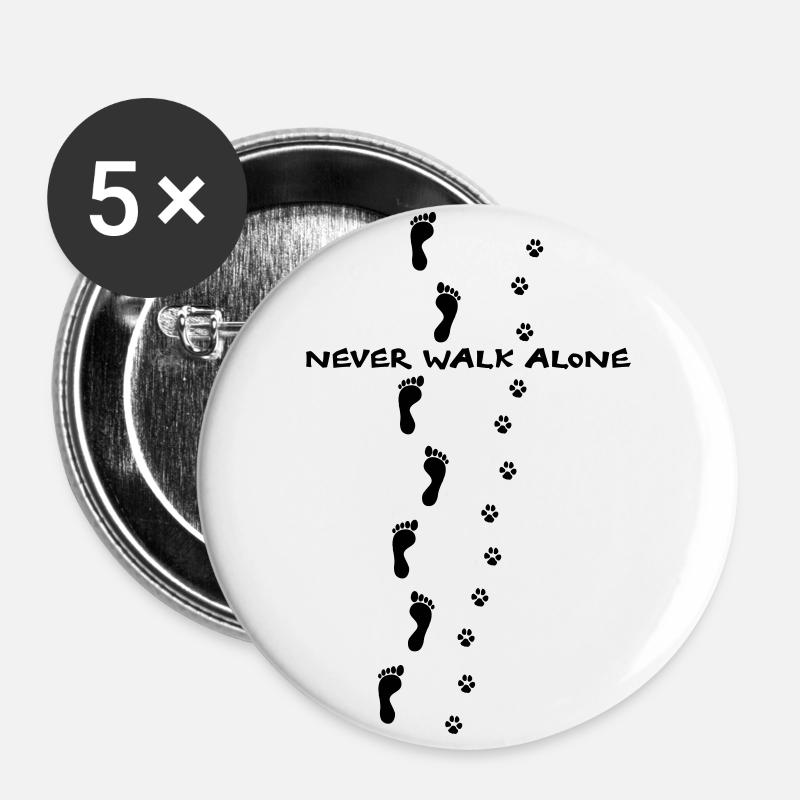 never walk alone dog - Buttons large 2.2''/56 mm (5-pack) - white