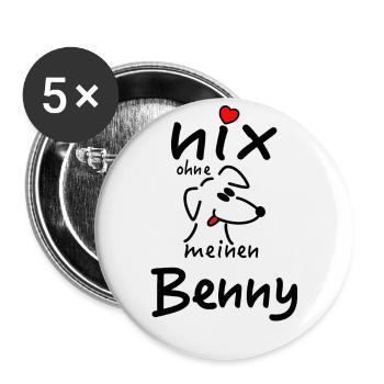 Nicht's ohne Hund Benny - Buttons groß 56 mm (5er Pack) - Weiß - Vorne