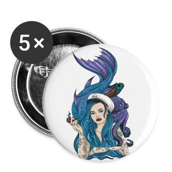 Captain Mermaid - Buttons groß 56 mm (5er Pack) - Weiß - Vorne