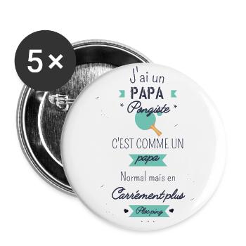 J'ai un papa pongiste cadeau de naissance - Lot de 5 grands badges (56 mm) - blanc - Devant