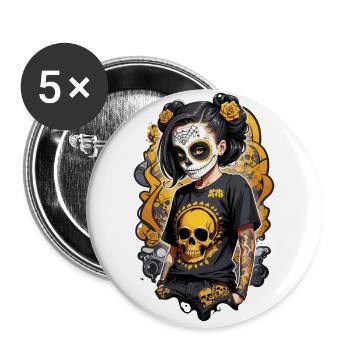 Sugar Skull Girl with Golden Skull T Shirt - Buttons large 2.2''/56 mm (5-pack) - white - Front