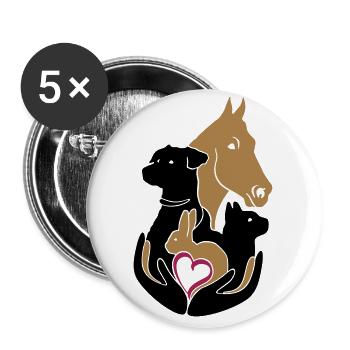 Tierarzt Hände Pferd Hund Katze Kaninchen Hase - Buttons groß 56 mm (5er Pack) - Weiß - Vorne