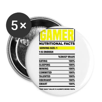 Gamer Nutritional Facts Video Game Player Gaming G - Buttons groß 56 mm (5er Pack) - Weiß - Vorne