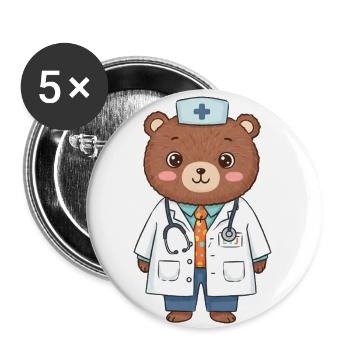 Ours en peluche Docteur - Lot de 5 grands badges (56 mm) - blanc - Devant