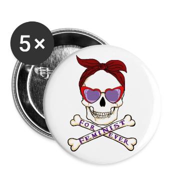 Crâne féministe - Lot de 5 grands badges (56 mm) - blanc - Devant