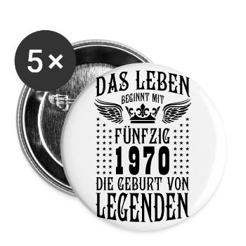 Das Leben beginnt mit 50 Geburt von Legenden 1970 - Buttons groß 56 mm (5er Pack) - Weiß - Vorne