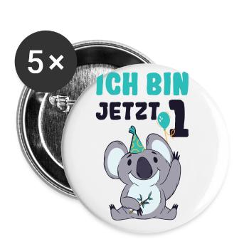 Geburtstag Ich Bin Jetzt 1 Koala Geburtstagsparty - Buttons groß 56 mm (5er Pack) - Weiß - Vorne
